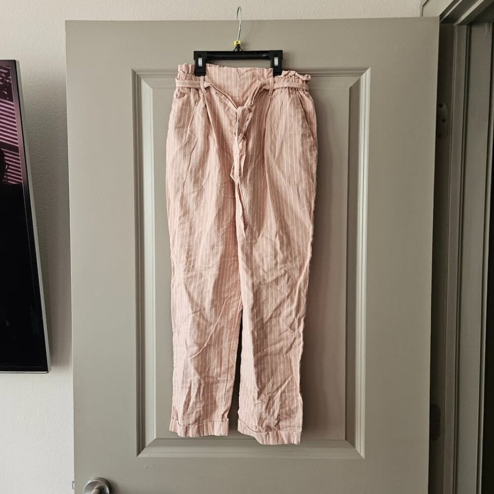 Sienna Sky Pink and White Stripe Tie Waist Pants Size Medium